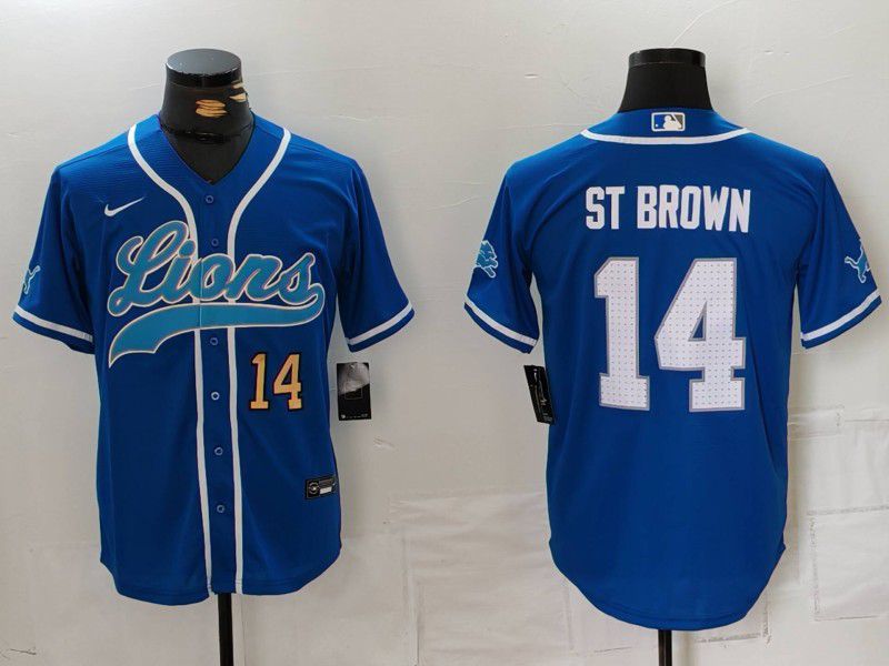 Men Detroit Lions 14 ST Brown Blue Second generation joint name 2024 Nike Limited NFL Jersey style 8152